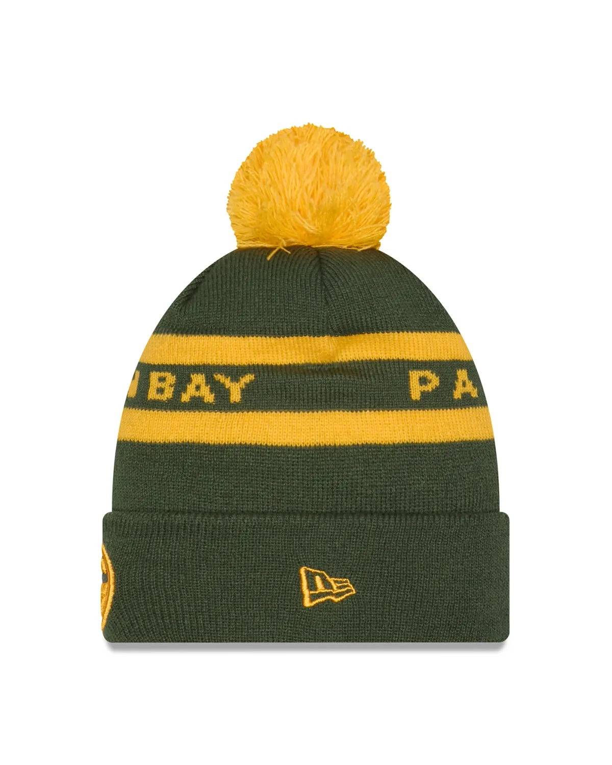 New Era Green Bay Packers 2-Tone Text Cuffed Pom Beanie