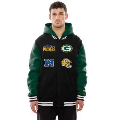 NEW ERA GREEN BAY PACKERS SNAP FRONT HOODED FLEECE JACKET