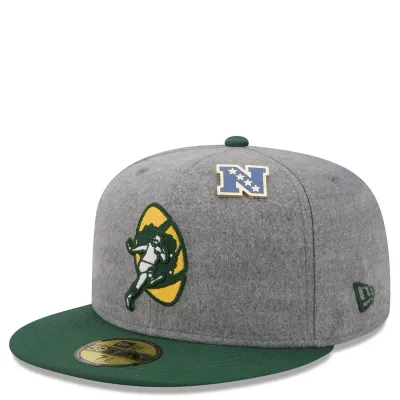 NEW ERA GREEN BAY PACKERS THROWBACK 2-TONE MELTON WOOL 59FIFTY FITTED HAT