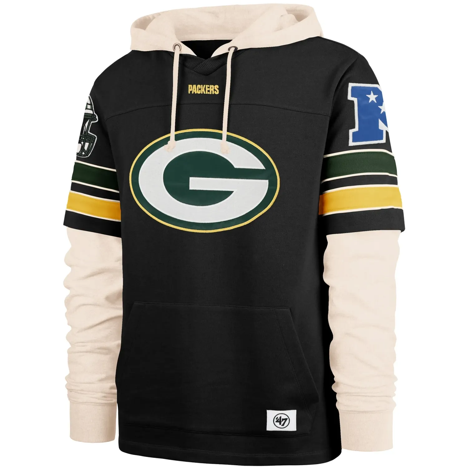&#39;47 BRAND GREEN BAY PACKERS SPLIT ZONE CORNERBACK LACER HOODIE