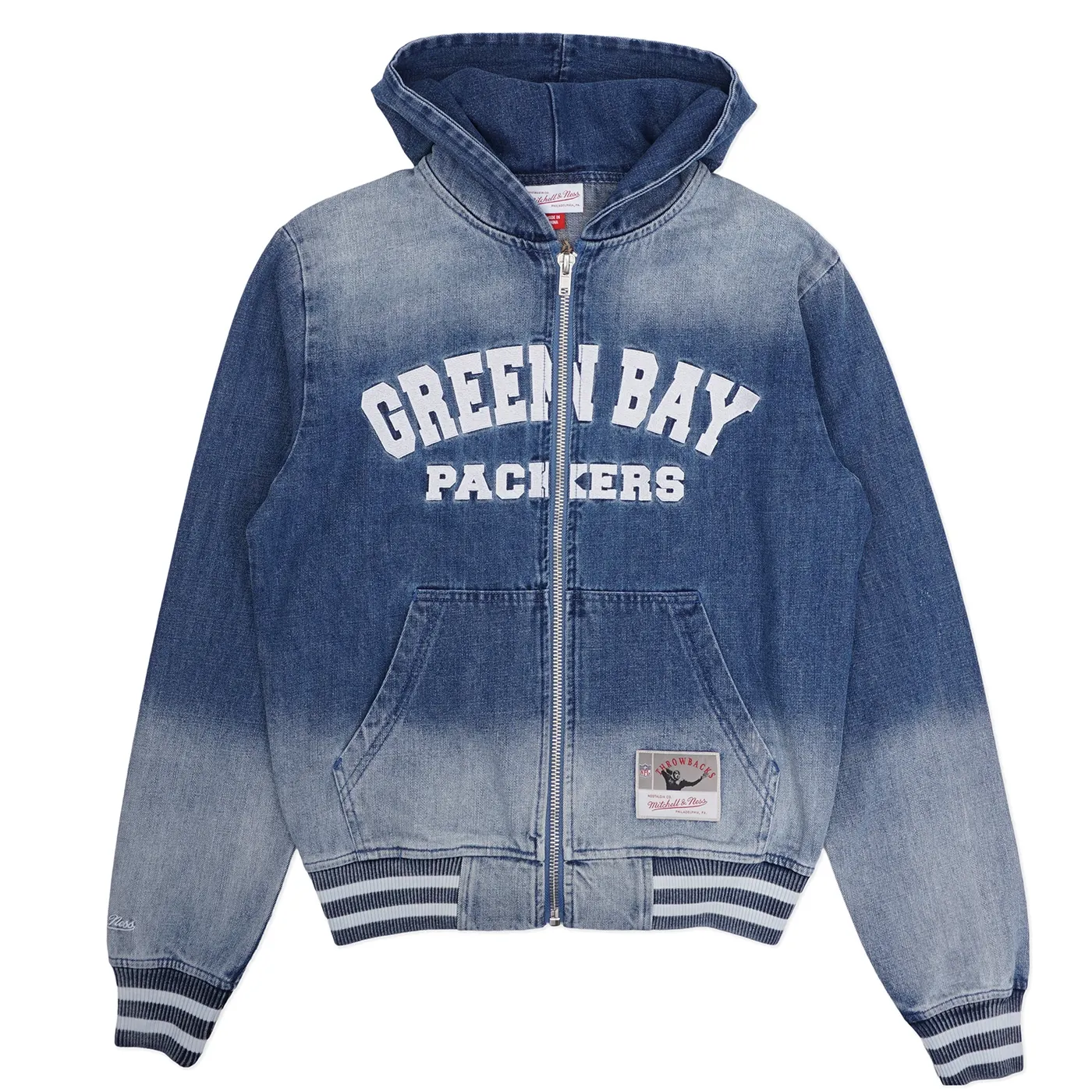 MITCHELL &amp; NESS GREEN BAY PACKERS SUMMER BREEZE ZIP UP DENIM JACKET 