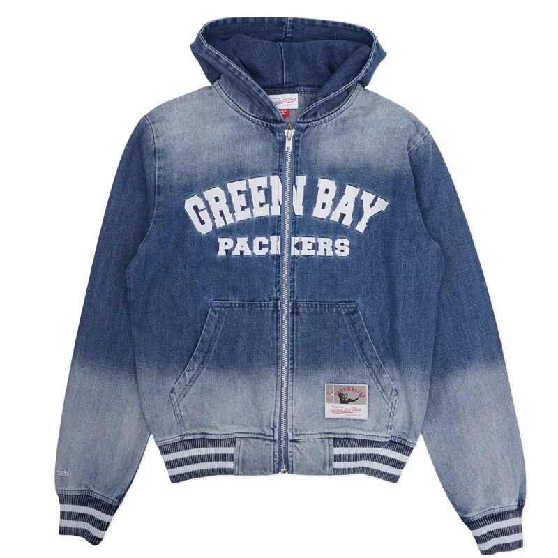 MITCHELL &amp; NESS GREEN BAY PACKERS SUMMER BREEZE ZIP UP DENIM JACKET 