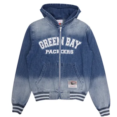 MITCHELL &amp; NESS GREEN BAY PACKERS SUMMER BREEZE ZIP UP DENIM JACKET