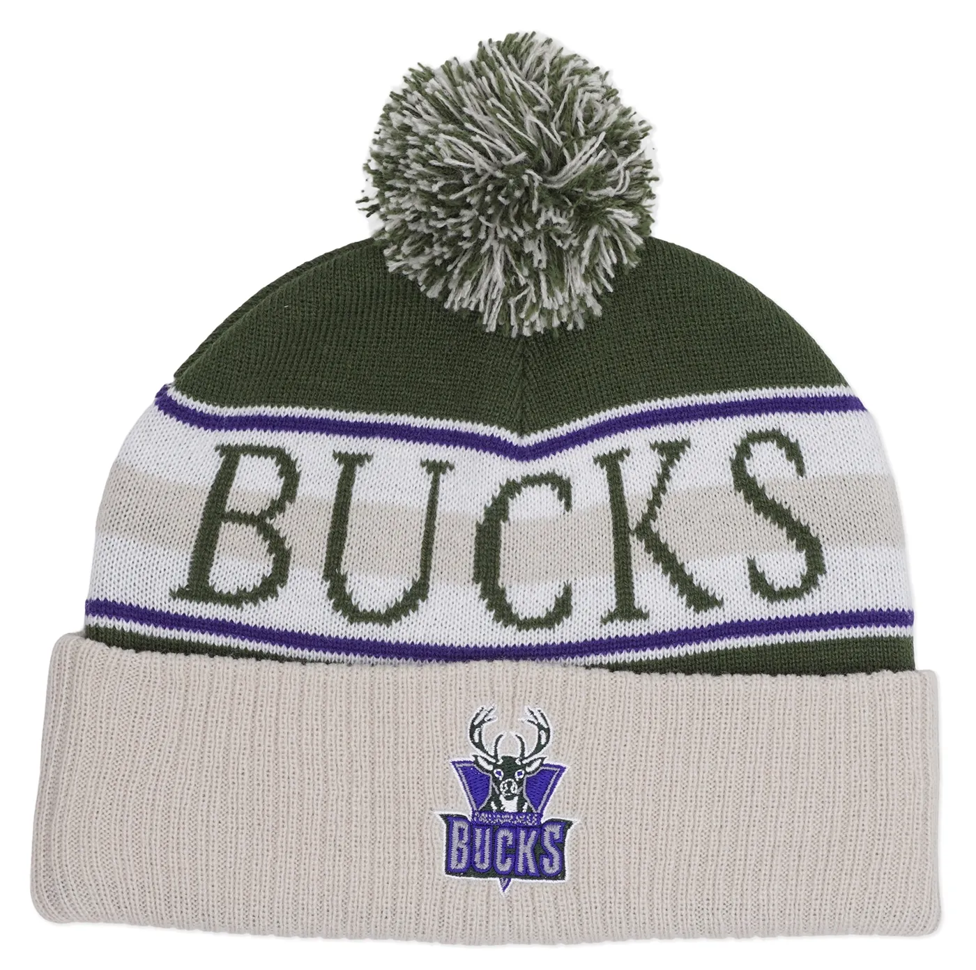 MITCHELL &amp; NESS MILWAUKEE BUCKS CLASSIC POM BEANIE