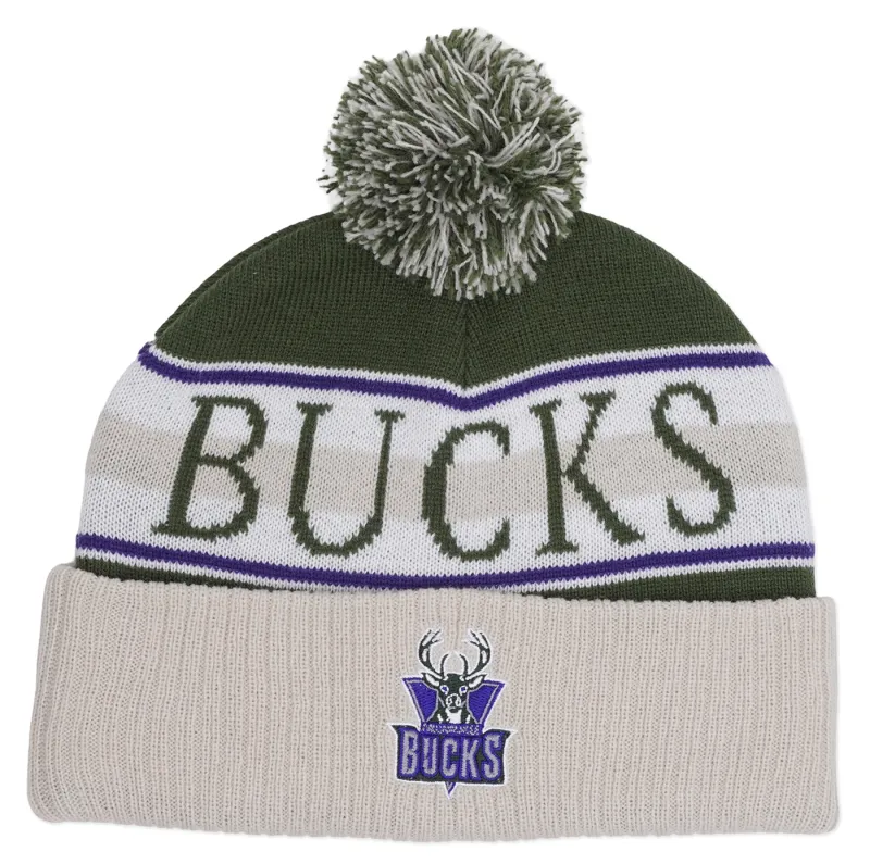 MITCHELL &amp; NESS MILWAUKEE BUCKS CLASSIC POM BEANIE