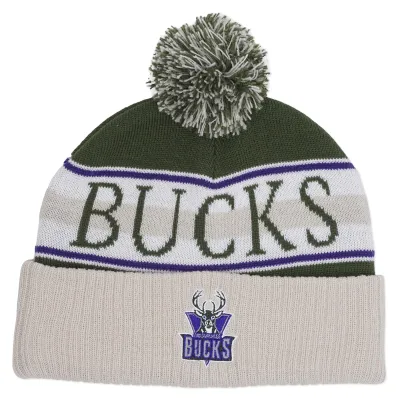 MITCHELL &amp; NESS MILWAUKEE BUCKS CLASSIC POM BEANIE
