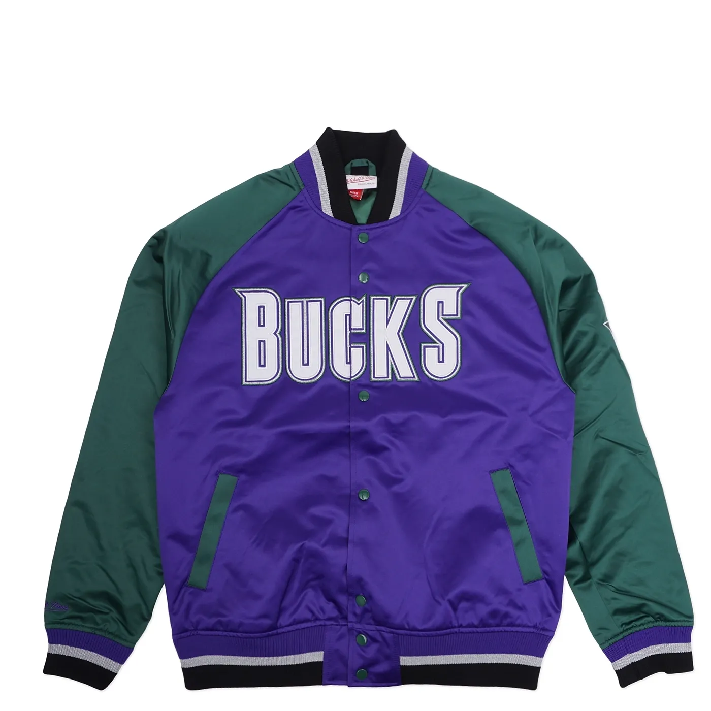 MITCHELL &amp; NESS MILWAUKEE BUCKS PLAYMAKER LIGHTWEIGHT SATIN JACKET