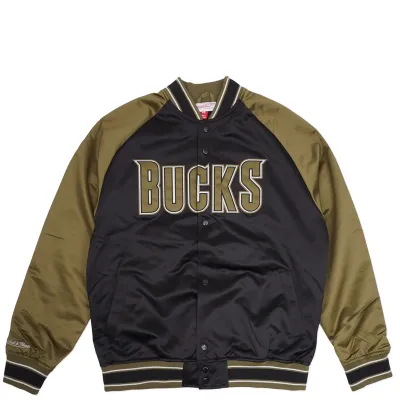 MITCHELL &amp; NESS MILWAUKEE BUCKS DOUBLE CLUTCH LIGHTWEIGHT SATIN JACKET