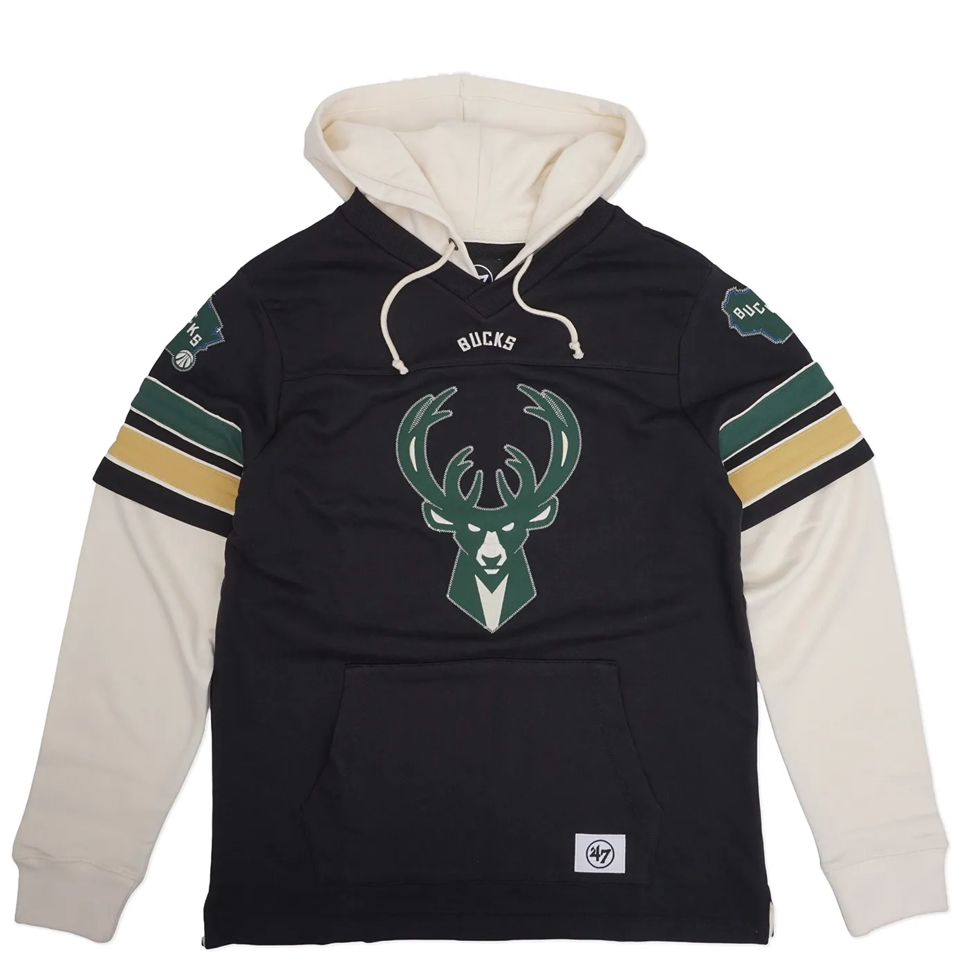 &#39;47 BRAND MILWAUKEE BUCKS SPLIT ZONE CORNERBACK LACER PULLOVER HOODIE