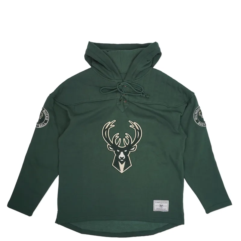 &#39;47 BRAND MILWAUKEE BUCKS SHOT FOLLOW WINGBACK LACER PULLOVER HOODIE