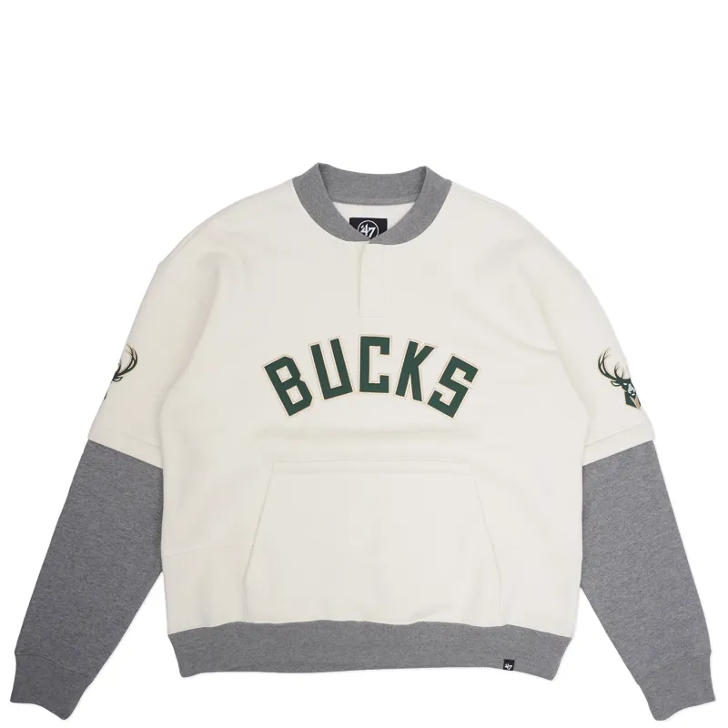 &#39;47 BRAND MILWAUKEE BUCKS TRIFECTA DOUBLE LAYER CREWNECK SWEATSHIRT