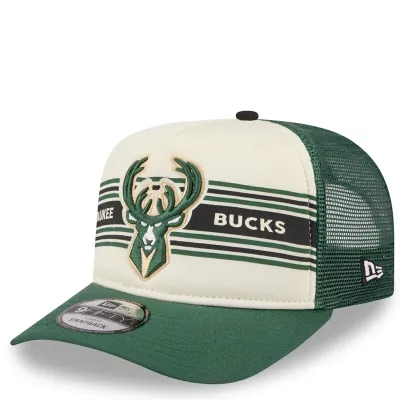 NEW ERA MILWAUKEE BUCKS BANNER A-FRAME 9FIFTY TRUCKER SNAPBACK HAT