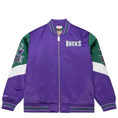 MITCHELL &amp; NESS MILWAUKEE BUCKS THROW IT BACK HEAVYWEIGHT FULL-ZIP SATIN JACKET