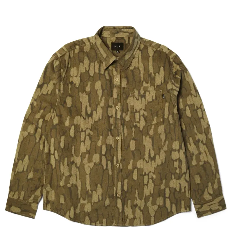 HUF WARPED CAMO CORDUROY LONG SLEEVE SHIRT
