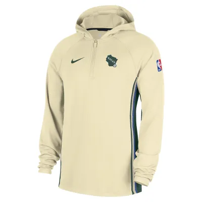 NIKE MILWAUKEE BUCKS CREAM CITY EDITION ZONED 1/4 ZIP HOODIE