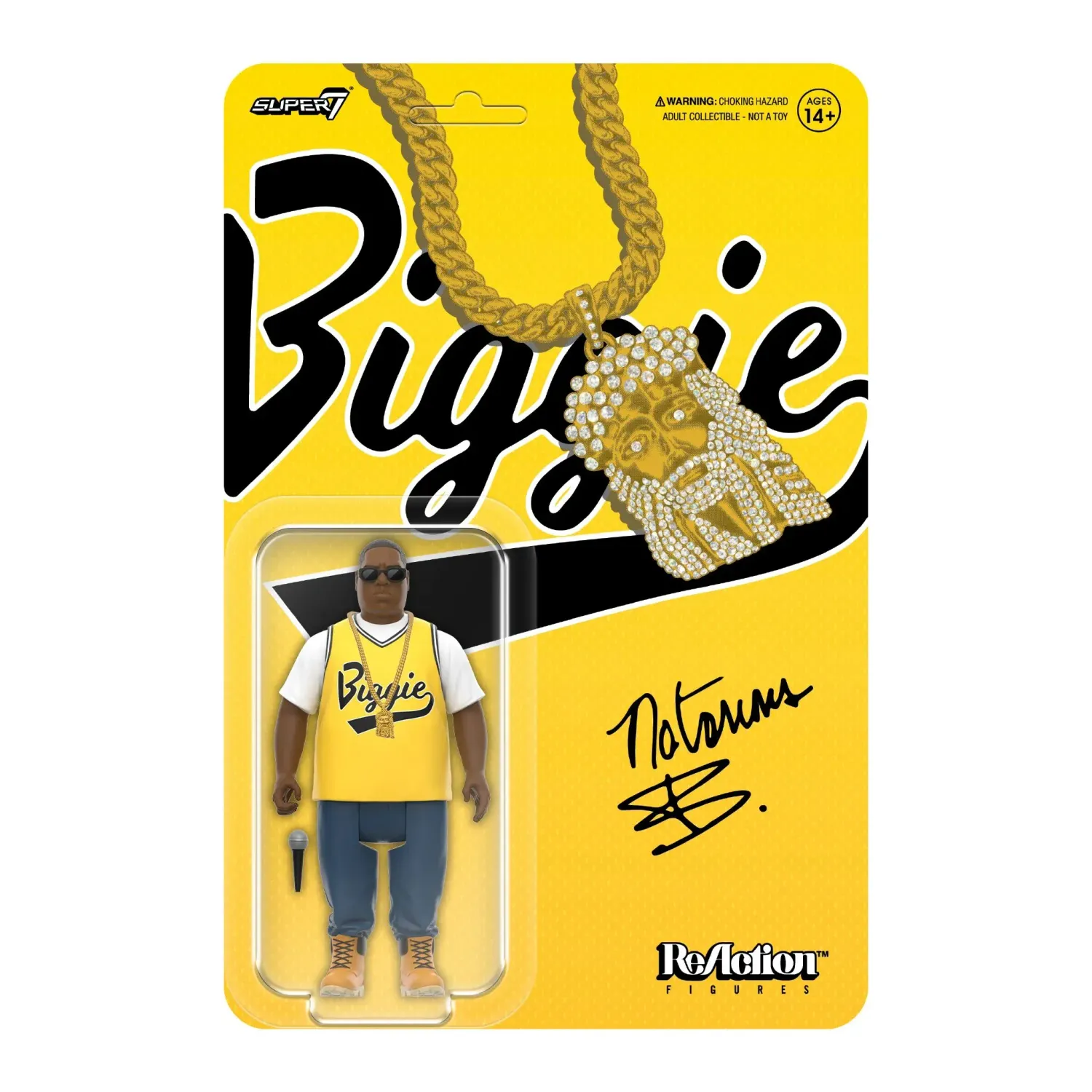 SUPER7 NOTORIOUS B.I.G. BIGGIE REACTION FIGURE - YELLOW JERSEY