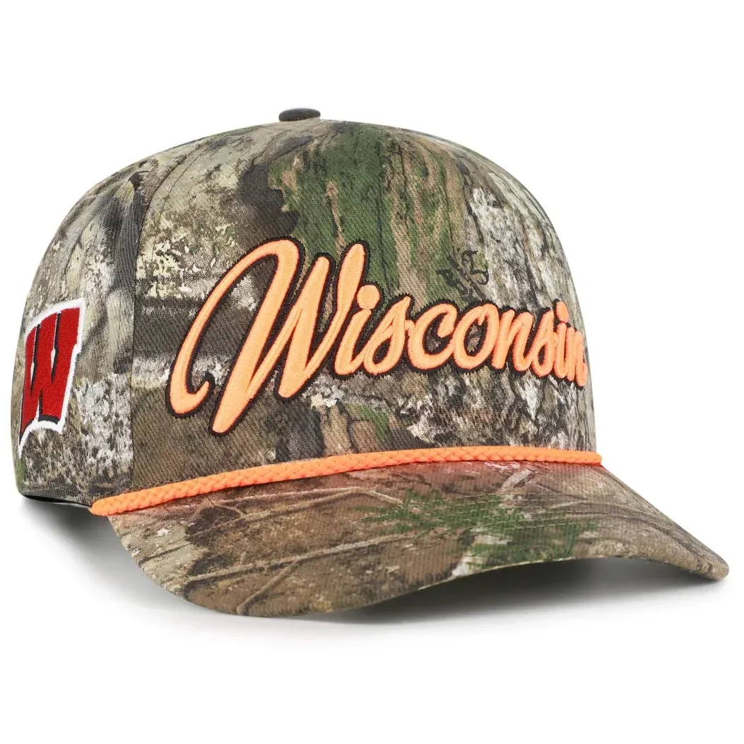 &#39;47 BRAND WISCONSIN BADGERS REALTREE OVERHAND SCRIPT HITCH SNAPBACK HAT