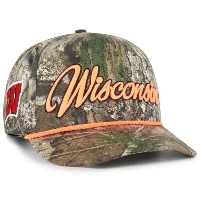 &#39;47 BRAND WISCONSIN BADGERS REALTREE OVERHAND SCRIPT HITCH SNAPBACK HAT