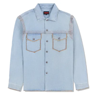 PLEASURES FORTRESS DENIM BUTTON UP SHIRT