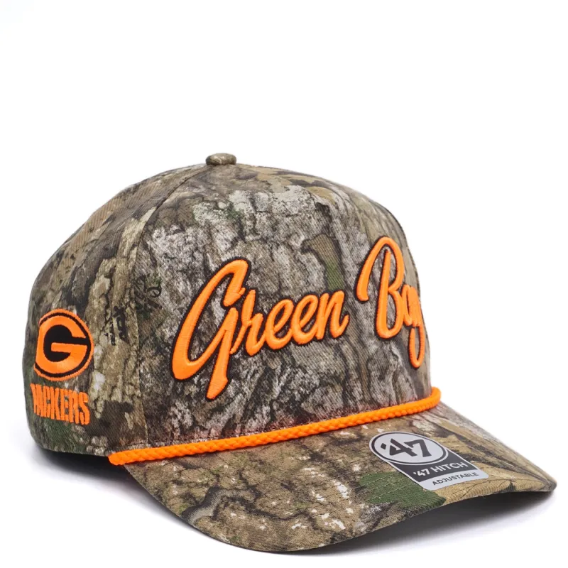 &#39;47 BRAND GREEN BAY PACKERS REALTREE OVERHAND SCRIPT HITCH SNAPBACK HAT