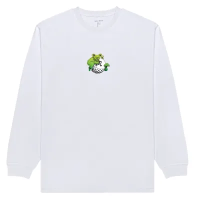 White Malbon Golf Grateful Dead long sleeve tee featuring small green gorse artwork graphic on front.