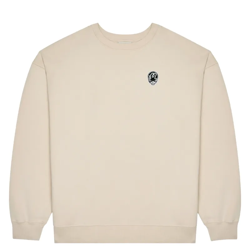 Front view of Malbon Golf Grateful Dead Range Sweatshirt in Rainy Day with small embroidered logo on chest.