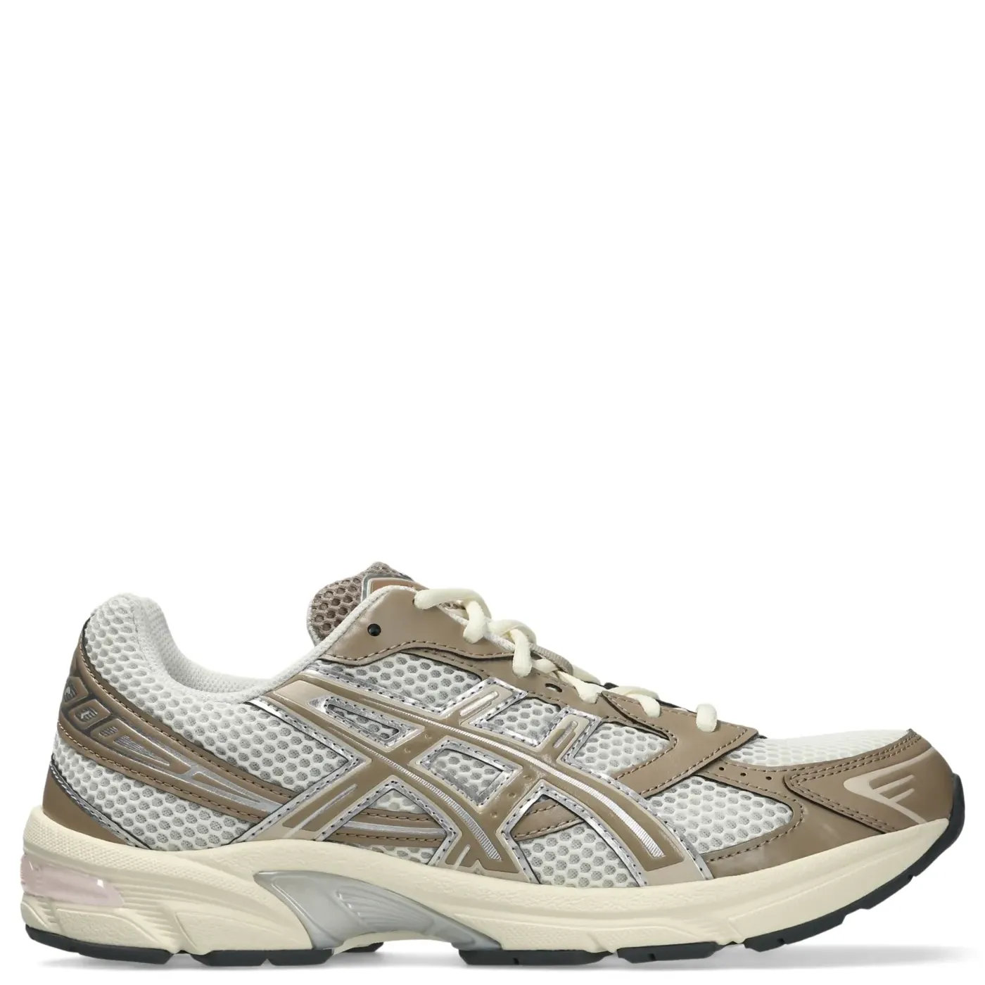 Side view of ASICS GEL-1130 Cream/Cinnamon with GEL midsole and TRUSSTIC support system.