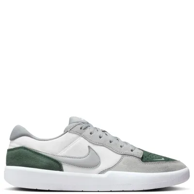 Side view of Nike SB Force 58 skate shoe with flat silver Swoosh and white cupsole construction.