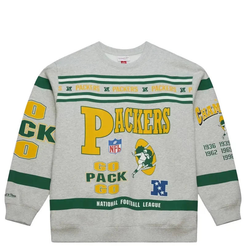 MITCHELL &amp; NESS GREEN BAY PACKERS ALL OVER PRINT CREWNECK SWEATSHIRT     