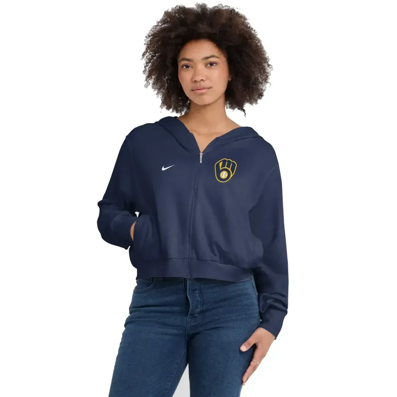 NIKE MILWAUKEE BREWERS WOMEN'S LIGHTWEIGHT FULL-ZIP HOODIE  