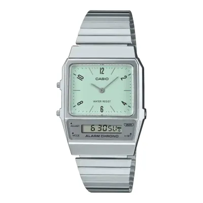 Casio AQ230A-3A – Orologio Vintage Analogico-Digitale, Quadrante Oliva Rayon De Soleil, Cinturino Acciaio