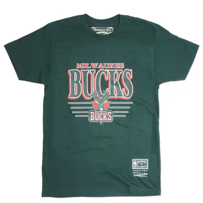MITCHELL &amp; NESS MILWAUKEE BUCKS STACKED LINES TEE 