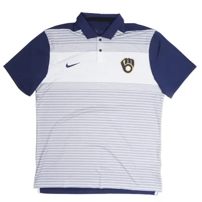 NIKE MILWAUKEE BREWERS STRIPED VAPOR POLO SHIRT   
