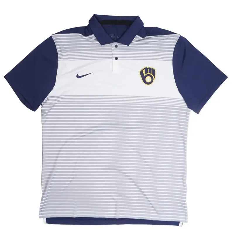 NIKE MILWAUKEE BREWERS STRIPED VAPOR POLO SHIRT   