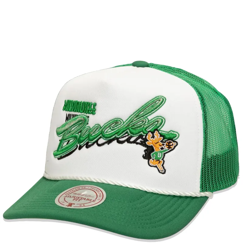 MITCHELL &amp; NESS MILWAUKEE BUCKS SHADOW DROP TRUCKER HAT