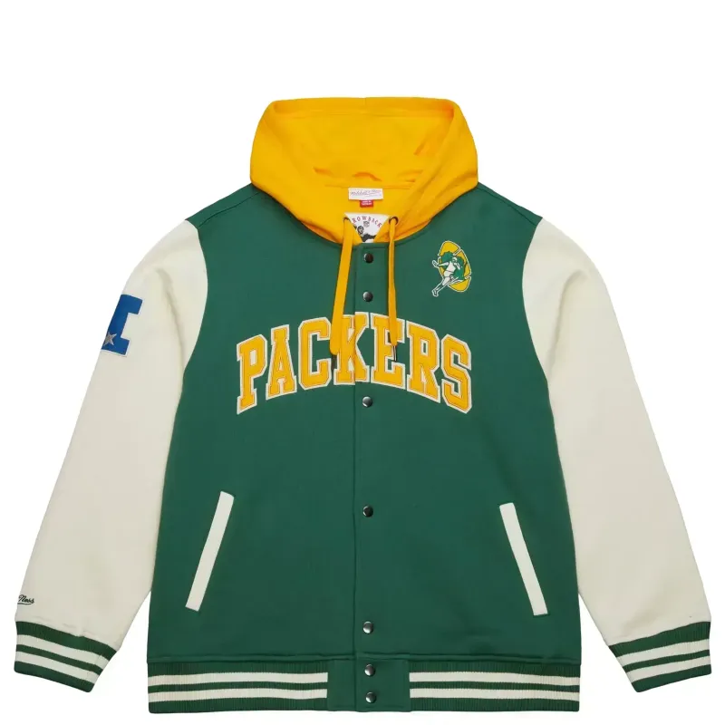 MITCHELL &amp; NESS GREEN BAY PACKERS SIDELINE BUTTON HOODED JACKET    