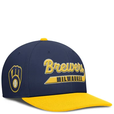 NIKE MILWAUKEE BREWERS DRI-FIT SCRIPT PERFORMANCE SNAPBACK HAT