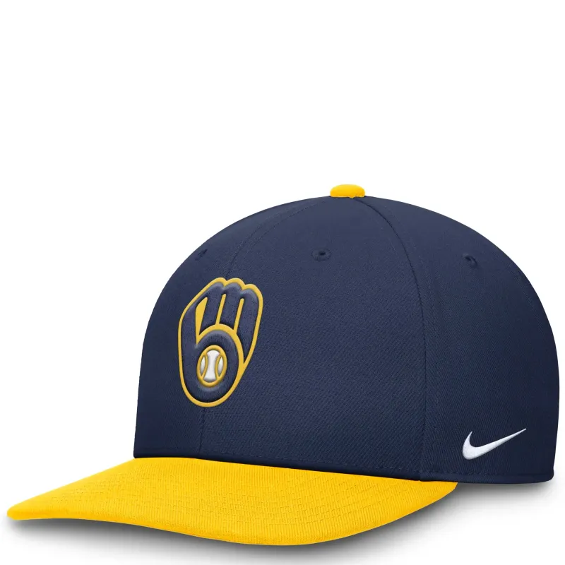 NIKE MILWAUKEE BREWERS DRI-FIT LOGO PERFORMANCE SNAPBACK HAT