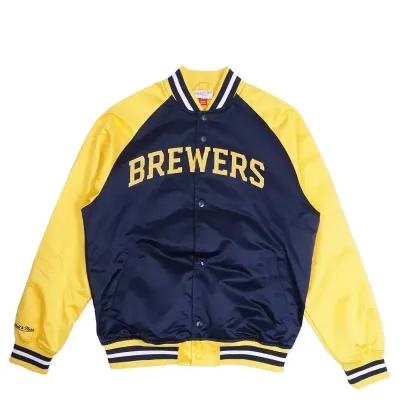 MITCHELL &amp; NESS MILWAUKEE BREWERS DOUBLE CLUTCH LIGHTWEIGHT SATIN JACKET       
