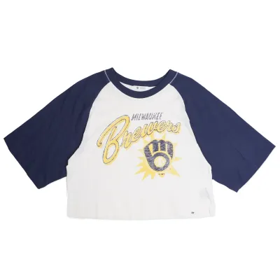 '47 BRAND MILWAUKEE BREWERS WOMEN'S FLARE RAGLAN CROP TEE  
