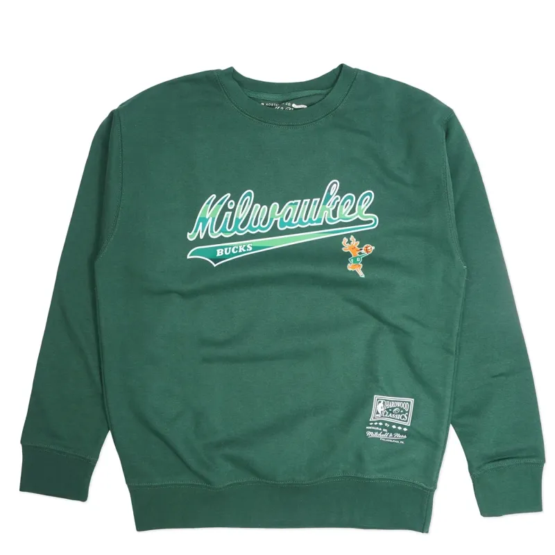 MITCHELL &amp; NESS MILWAUKEE BUCKS CLASSIC WORDMARK CREWNECK SWEATSHIRT 
