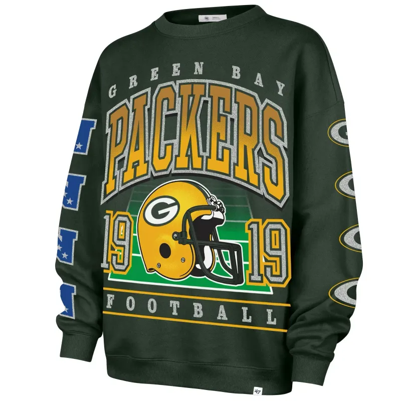 '47 BRAND GREEN BAY PACKERS WOMEN'S GO BIG OVERSIZED CREWNECK SWEATSHIRT 