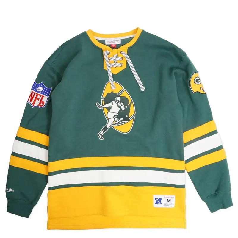 MITCHELL &amp; NESS GREEN BAY PACKERS HERITAGE LACE UP CREW   