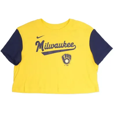 NIKE MILWAUKEE BREWERS WOMEN'S SCRIPT CROPPED TEE   