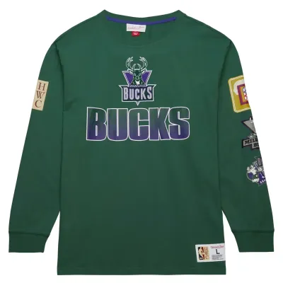 MITCHELL &amp; NESS MILWAUKEE BUCKS ALL OVER VINTAGE LONG SLEEVE    