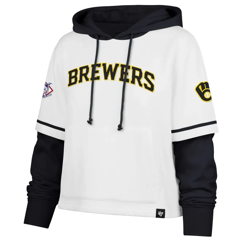 '47 BRAND MILWAUKEE BREWERS WOMEN'S TRIFECTA CROPPED SHORTSTOP HOODIE