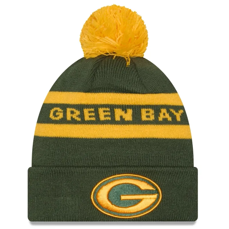NEW ERA GREEN BAY PACKERS 2-TONE TEXT CUFFED POM BEANIE