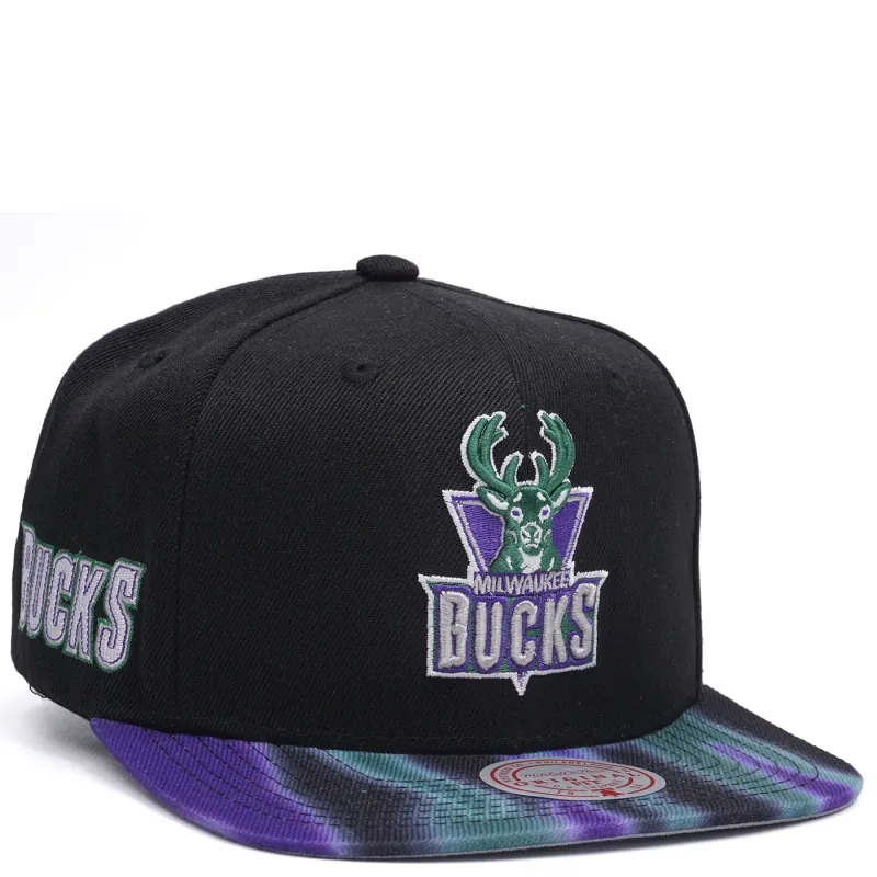 MITCHELL &amp; NESS MILWAUKEE BUCKS ZONE BLUR SNAPBACK HAT