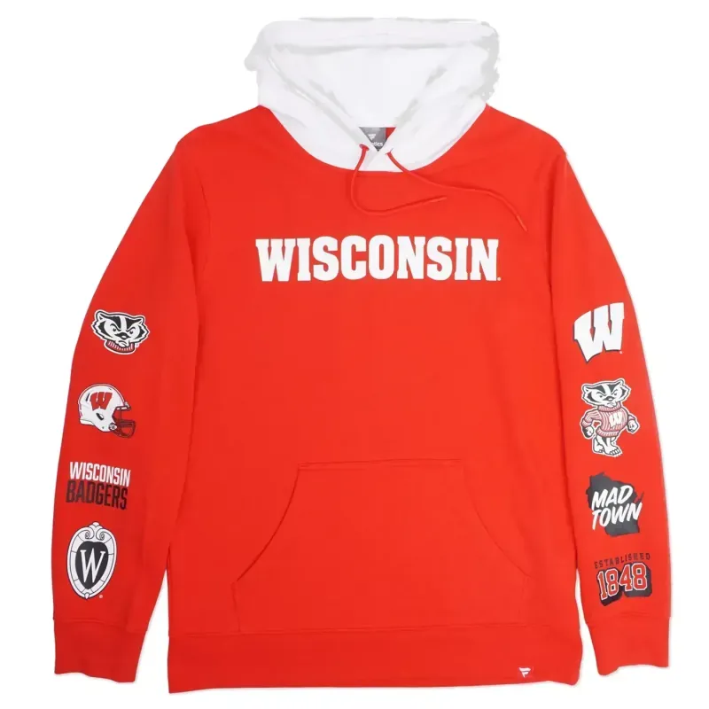FANATICS WISCONSIN BADGERS COLORBLOCK BADGE HOODIE   