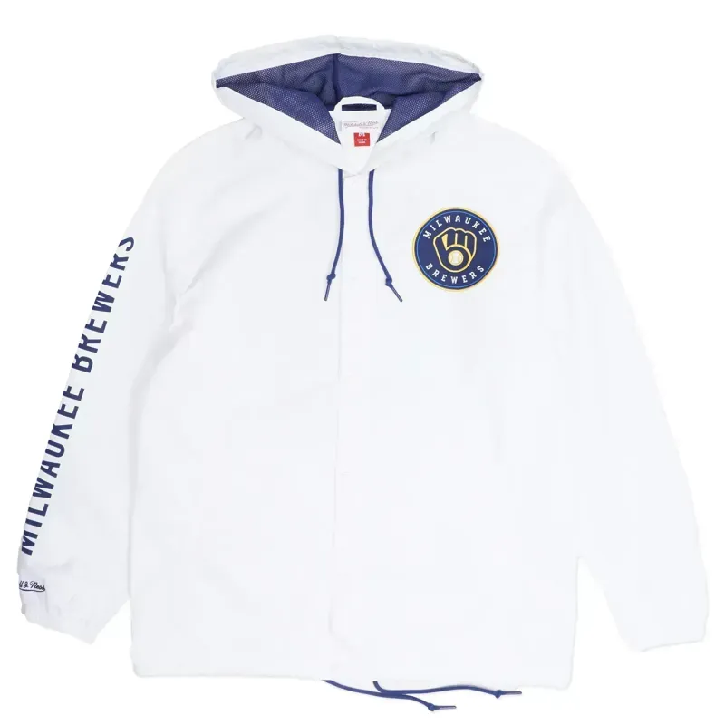 MITCHELL &amp; NESS MILWAUKEE BREWERS HOODED COACHES JACKET      